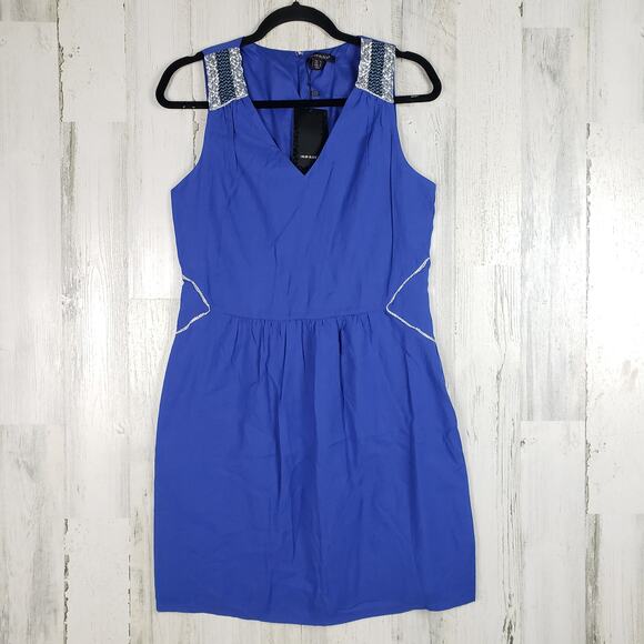 NWT Colorblock Royal Blue Sleeveless V-Neck Mini Dress Women's Size Medium - Picture 1 of 10